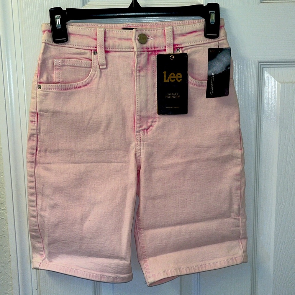 Lee Vintage Modern High Rise Denim Short Berry Pink Acid Sz 25